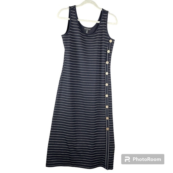 Tribal Femme Navy Blue and Tan Striped Maxi Dress - Picture 1 of 9